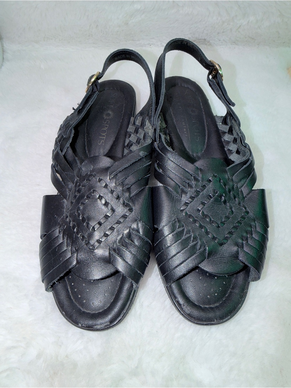 Black Leather Woven Slingback Summer Sandals With Gold Buckles 🔥